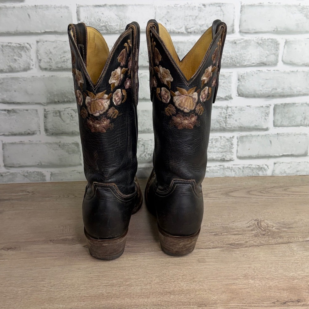 Cavender's Floral Embroidered Leather Western Cowboy Boots 8.5 B - Picture 4 of 8